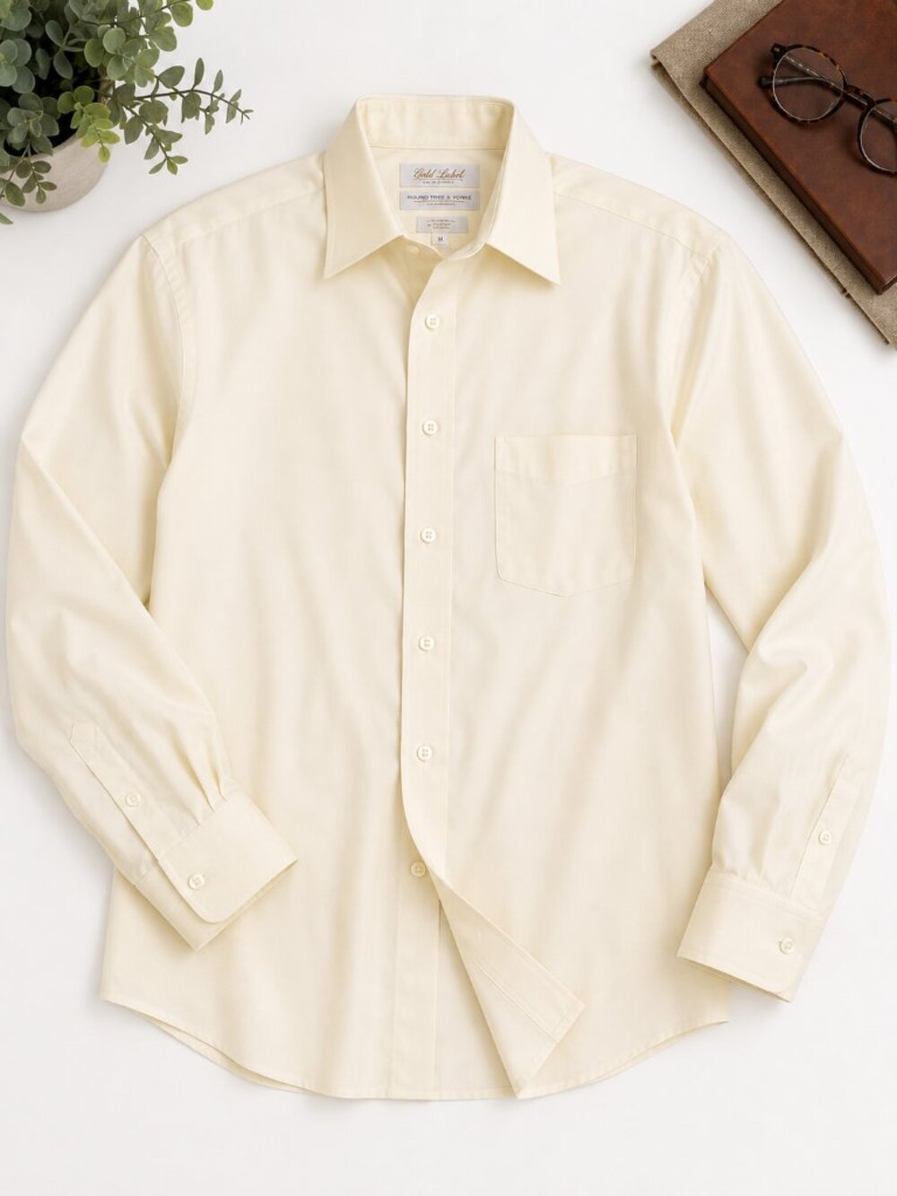 Roundtree & Yorke Gold Label Men's Medium Ivory Dress Shirt 100% Cotton